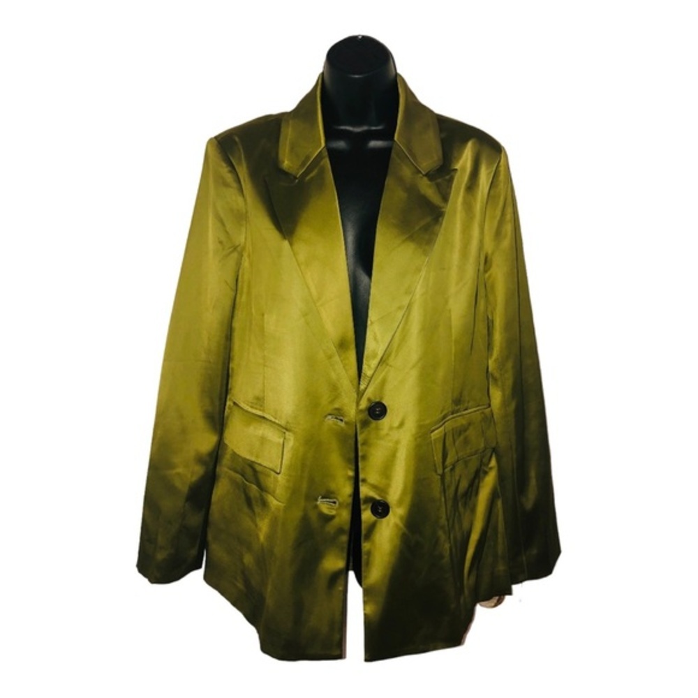 Anthropologie Aves les filles satin effect olive green blazer jacket size medium - Picture 10 of 14